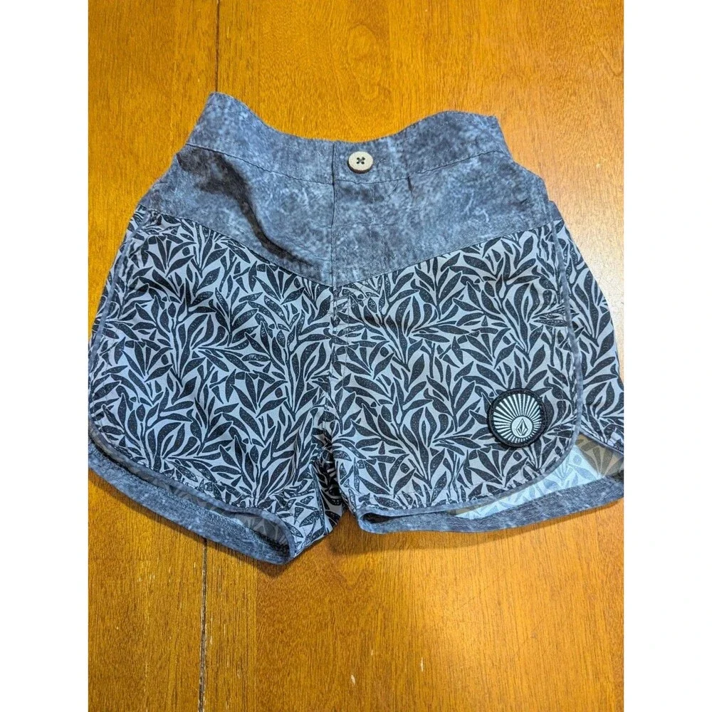 Volcom Baby Boy Board Shorts 18M Gray Black Floral Leaf Print Swim Trunks Summer